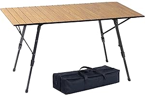 LUSTIDE Portable Adjustable Camping Table - Sturdy Aluminum, Oversized Foldable Surface for Outdoor Picnic, BBQ, and Indoor Use