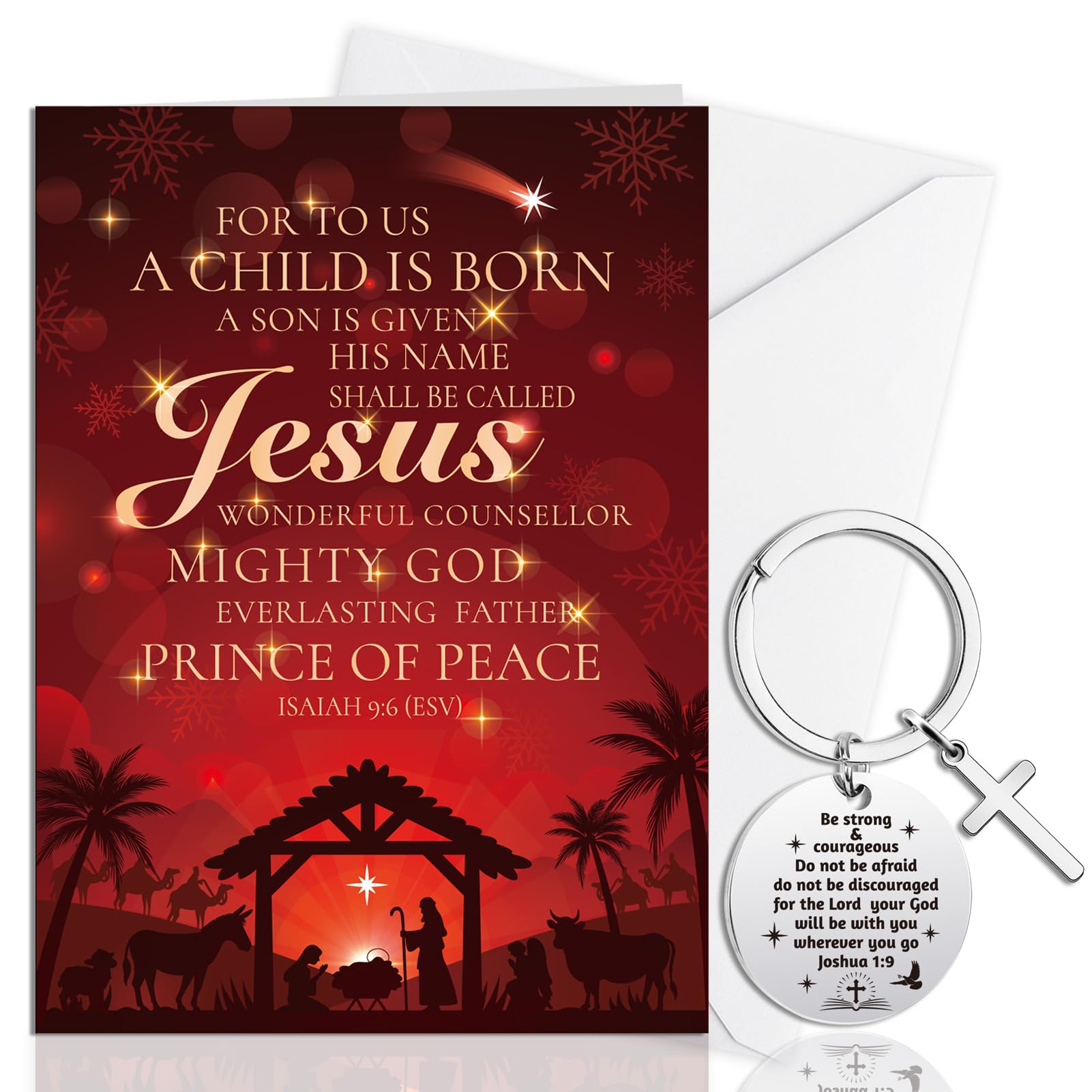 HOWAF Christian Christmas Cards - Jesus Cards with Bible Verse Isaiah 9:6 Keyring, Religious Gifts