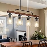 Farmhouse Dining Room Light Fixture, 4-Light Wood Kitchen Island Lighting, Industrial Chandeliers for Dining Room Over Table 