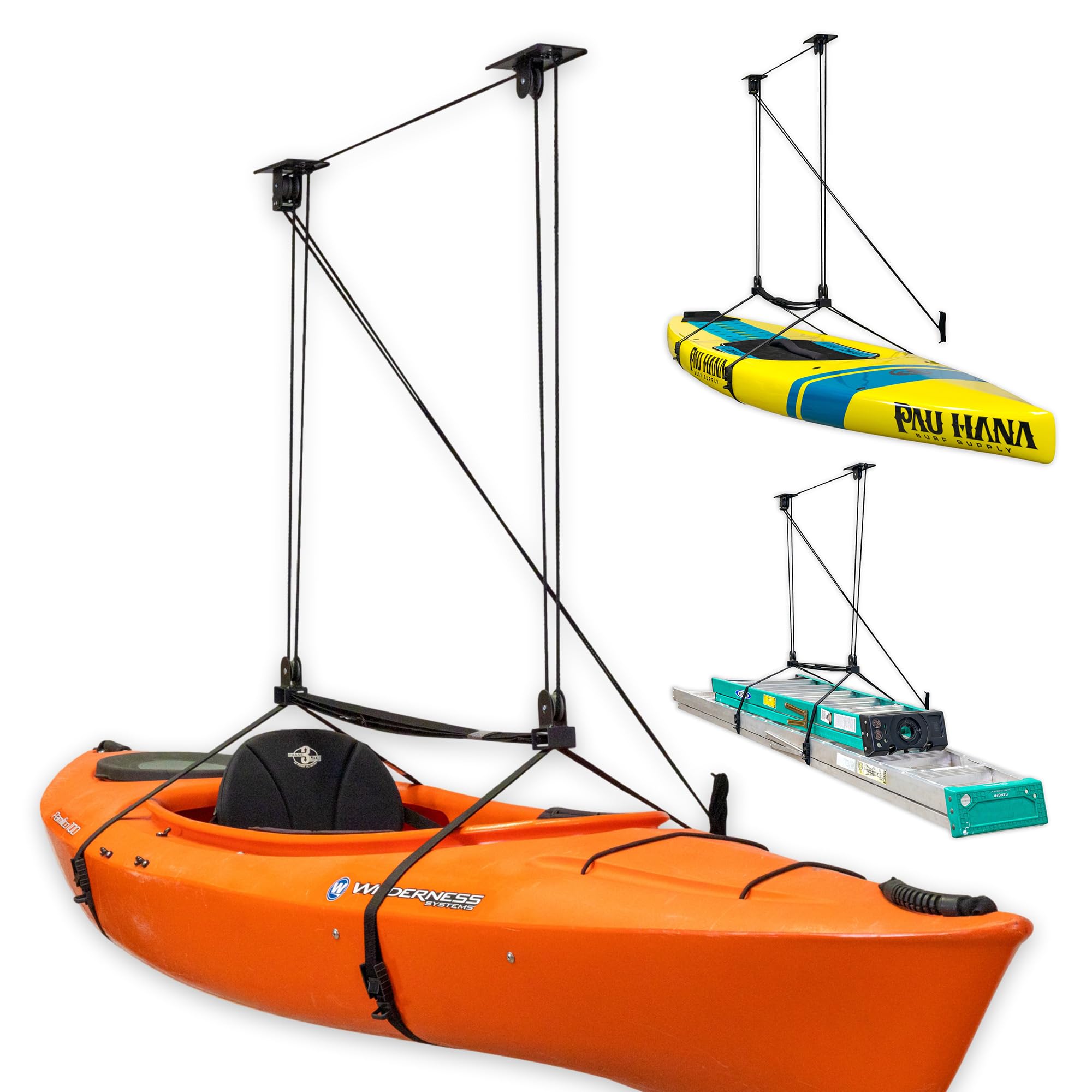 StoreYourBoard Kayak Ceiling Storage Pulley, Overhead Garage Hanging Hoist System, Heavy Duty Holds 150 lbs