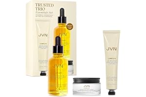 JVN Trusted Trio Essentials Set Travel - Mini Complete Size Air Dry Cream, Full Size Pre-Wash Scalp Treatment Oil, and Instan