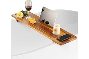 BLUEWEST Premium Bathtub Tray Caddy, Solid Acacia Wood Bath Tray for Tub, Large Bath Table Tray, Anti-Tipping, Sustainable Tub Tray, Holder for Tablet with Book and Wine Glass Holder