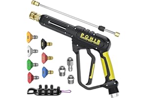 POHIR Pressure Washer Gun 3600 PSI with 3/8'' Swivel Quick Connect Extension Wand, M22 15mm and M22 14mm Fitting 30 Inch 7 Nozzle Tips, Yellow
