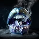 Skull Lip Incense Burner, Resin, Gothic Style, Blue Purple, 3.2 in. Tall, for 1x1 in. Cones, Tabletop Sculpture