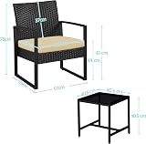 Yaheetech 3-Piece Rattan Garden Set 2 Chairs Table Black Khaki Cushions view 9