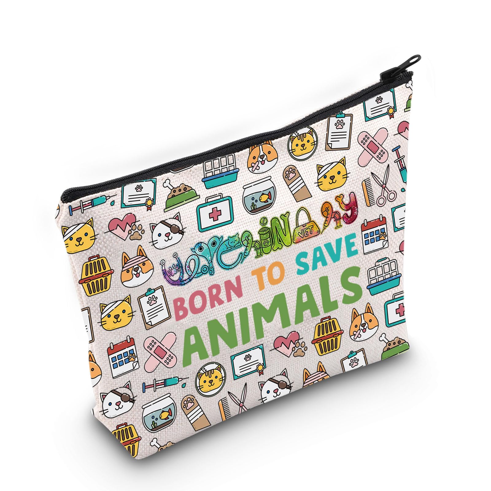 LEVLO Veterinarian Cosmetic Make Up Bag Veterinary Technician Gift Born to Save Animals Makeup Zipper Pouch Bag for Veterinarian Assistant Student, Save Animals F Bag — image 1