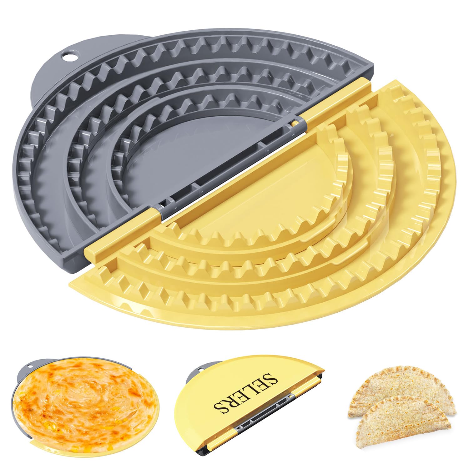 Photo 1 of Tortilla Sealer,SELERS,Tacos tortilla crimper Maker Large,Removable & Adjustable Crust,Quesadilla Maker for 6''-8''-10 Wraps, Burritos,Pasties,Tortilla,Dumplings,Sandwich,Grey Yellow
