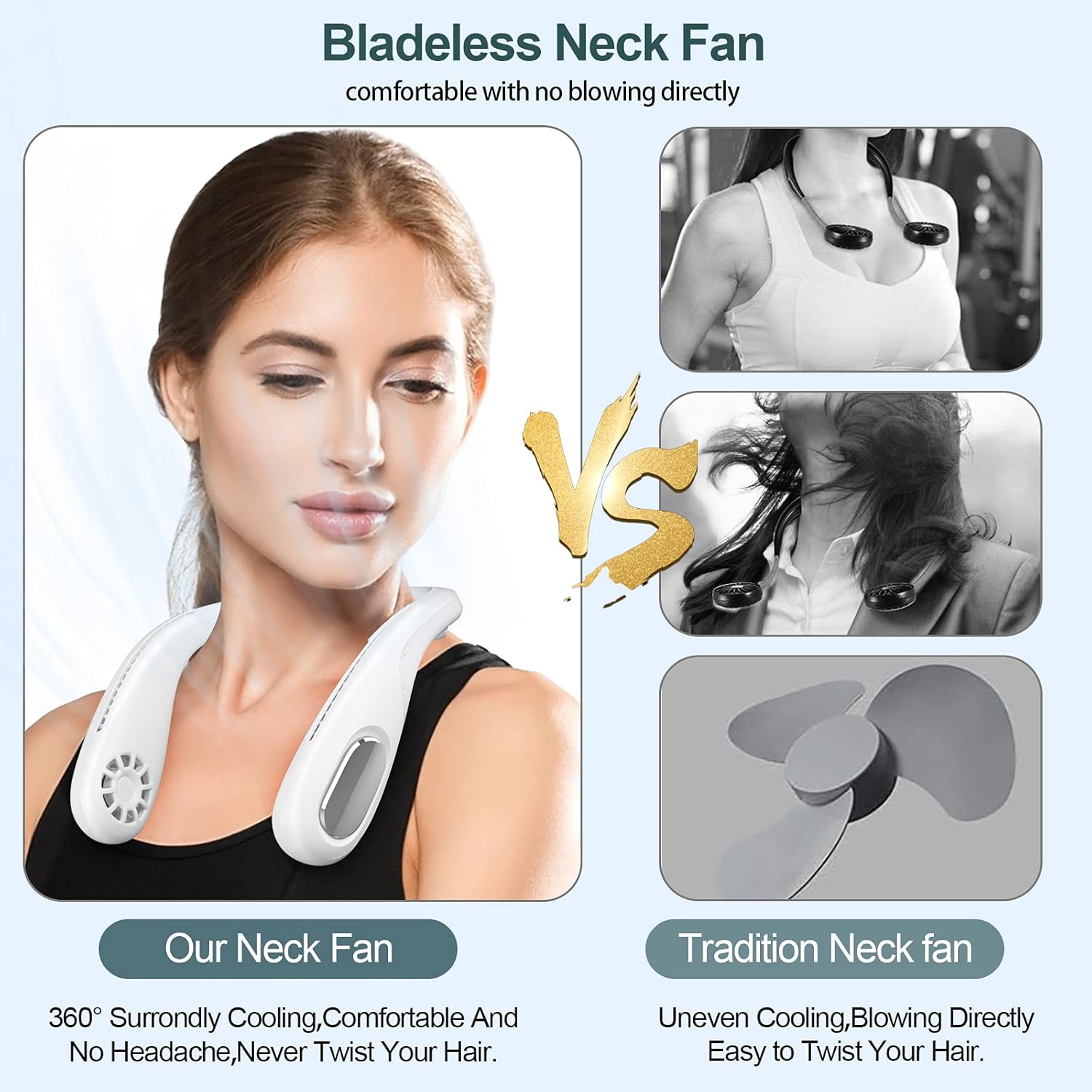 Personal Fan,Portable Neck Fan Rechargeable,Hands-Free Bladeless Fan with Three-speed Change,360° Surround Airflow Personal Cooling Fan for Outdoor Sports Travel (White): Kitchen & Dining