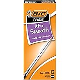 BIC Cristal Xtra Smooth Black Ballpoint Pens, Medium Point, 12-Count Pack | 1.0mm Tip Size, Reliable Performance, Smooth Ink for Effortless Writing, Extra Smooth, Ideal for Everyday Use