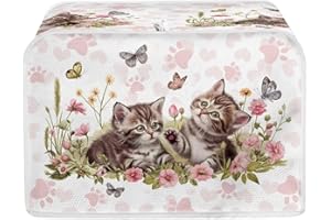 Salabomia Cats Toaster Cover, 2 Slice Bread Toaster Cover Bakeware Protector, Washable Anti-Sputtering Toaster Dust Cover, Dust Fingerprint Protection, Pink and Beige