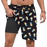 Adisputent Mens Swim Trunks with Compression Liner Quick Dry Swimsuit with Zipper Pockets Bathing Suit Beach Swim Shorts