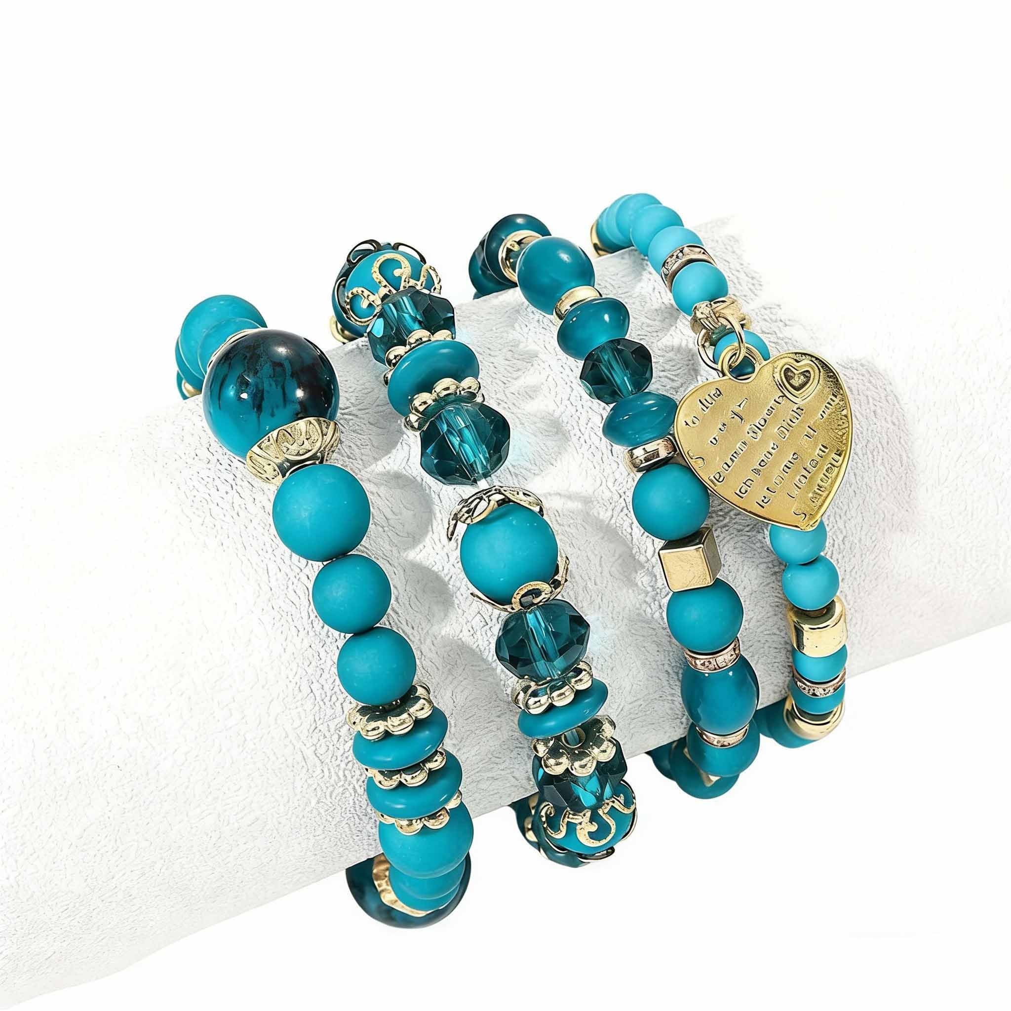 Branets Bohemian Beaded Bracelets for Women Multilayer Crystal Stretch Bracelets Set Charm Love Heart Statement Bangles Jewelry