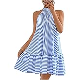 Floerns Women's Summer Halter Dress Striped Sleeveless Ruffle Hem Beach Vacation Flowy Dresses