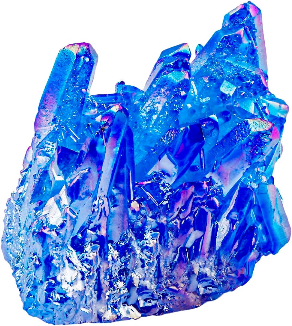 Indoor Fountains & Accessories - SUNYIK Blue Titanium Coated Crystal Cluster,Quartz Drusy Geode Gemstone Specimen(0.2-0.3lb)