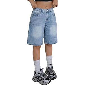 Peakpride Girls Jean Shorts High Waisted Wide Leg Baggy Denim Shorts for Teen Trendy Y2k Vintage Bermuda Jorts 13-16Y