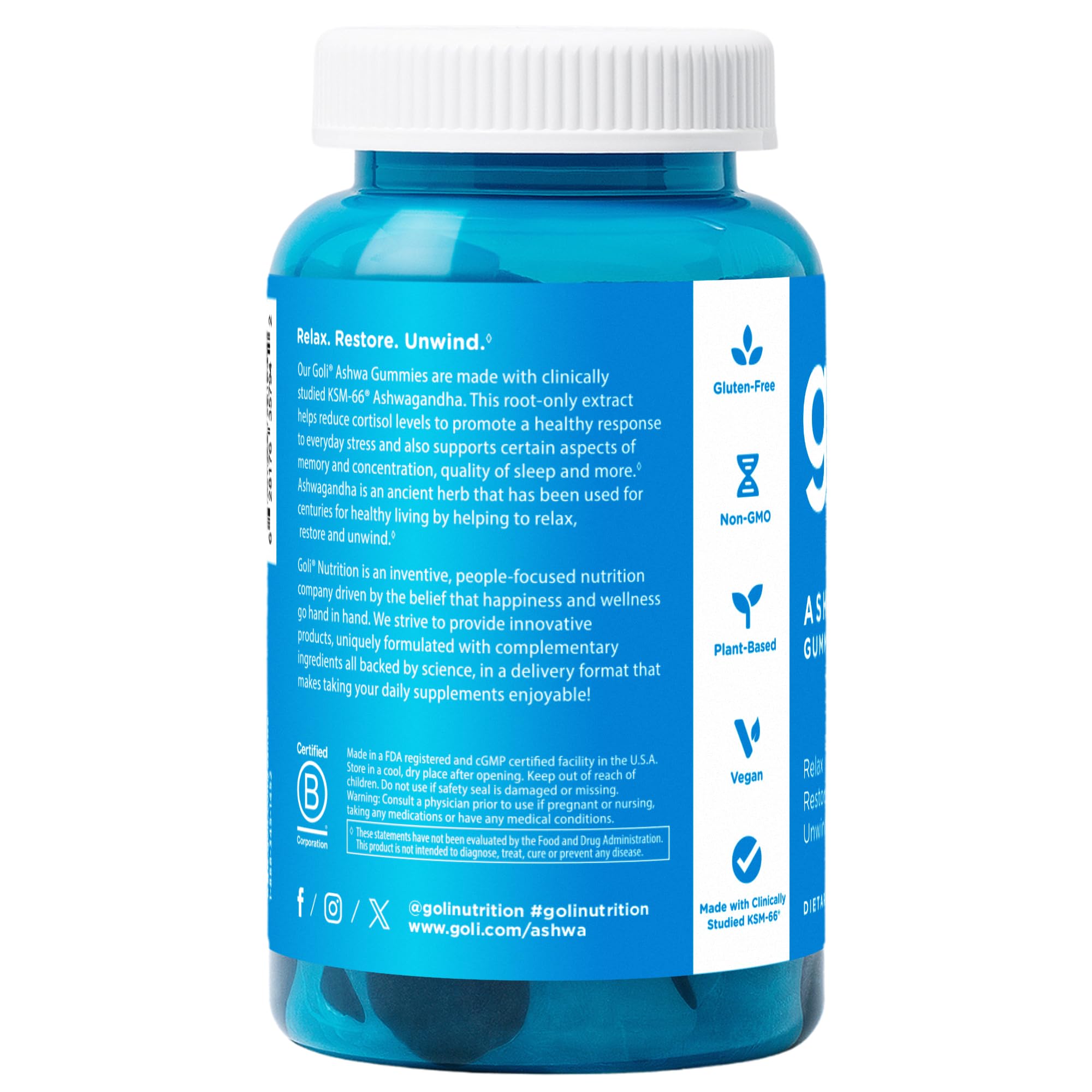 Goli Ashwagandha Gummies with KSM-66 and Vitamin D - Premium Root Extract - Vegan, Non-GMO - Mixed Berry Flavor - 60 Count (Pack of 1)