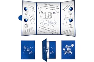 Crenics 18th Birthday Decorations for Boy or Girls, Creative 18th Birthday Guest Book Alternative, Blue and Silver 18 Birthday Signature Book 18 x 12 inch, Great 18 Birthday Gifts