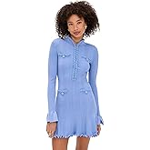 Self Portrait Women's Blue Pearl Trim Knit Mini Dress