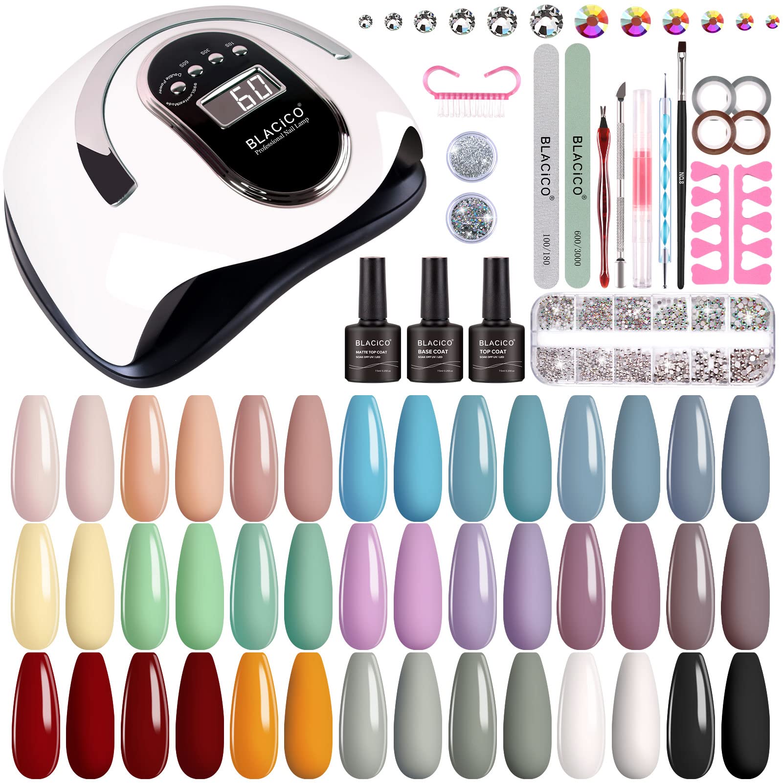 BLACICO Gel Nail Polish Kit with UV Light 168W Nail Dryer, 21 Colors White Nude Glitter Gel Nail Polish Set, Nail Lamp, No Wipe Base Top Coat, Manicure Tools, Nail Kit Gift for Women