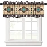 Aztec Native Valance Curtains for Kitchen, Southwestern Tribal Geometric Valances for Kitchen Window,Navajo American Ethnic Printed Short Curtains for Small Windows Cafe Bedroom, 54x18 In 1 Panel