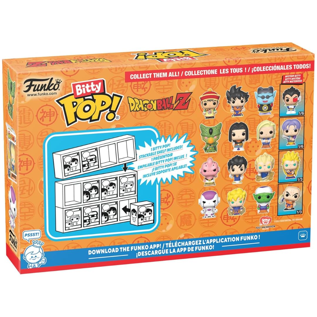 Funko Bitty POP! Dragon Ball Z, 4-Pack - Gohan, Raditz, Piccolo, and a Surprise Mystery Mini Figure - 0.9 Inch (2.2 Cm) - Anime Collectable - Stackable Display Shelf Included - Gift Idea