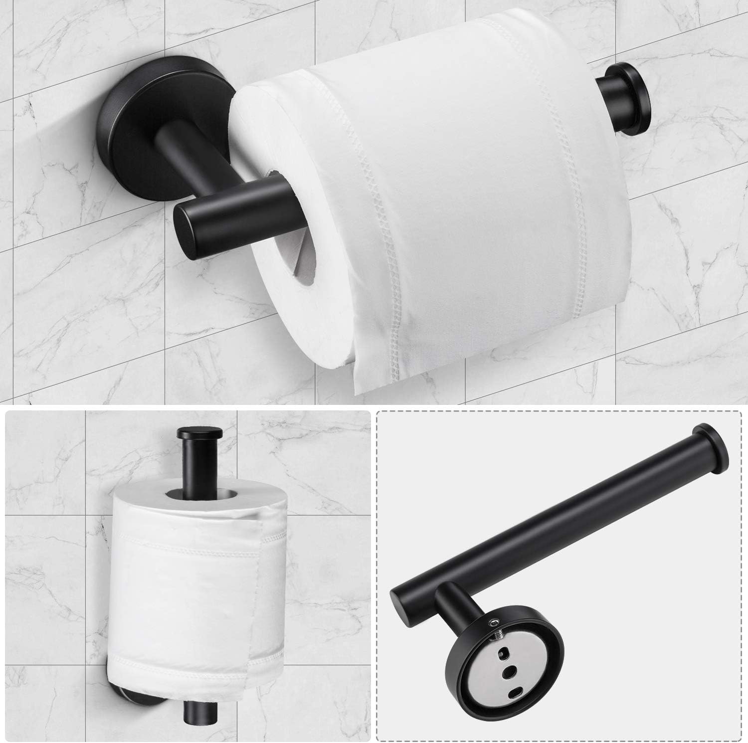 Pynsseu 304 Stainless Steel Bathroom Hardware Accessories Set Matte Black 3-Piece Set Includes Hand Towel Ring, Robe Towel Hook, Toilet Paper Holder Heavy Duty Wall Mount Bathroom Holder: Home & Kitchen