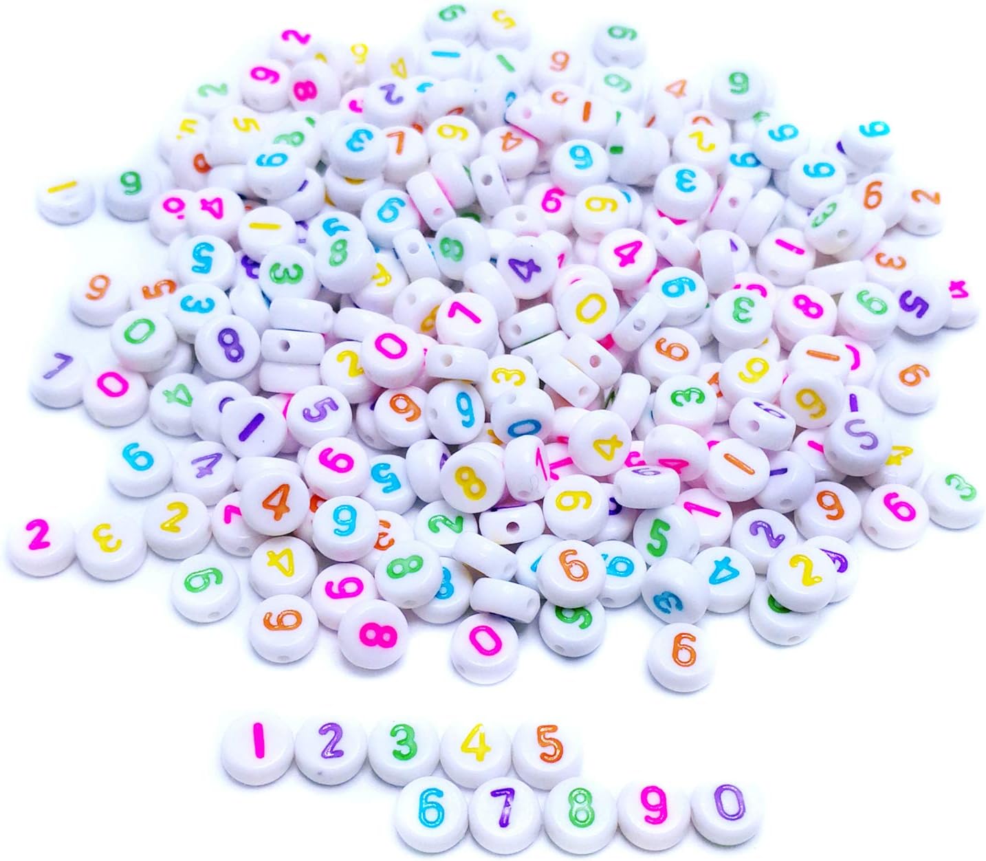Amaney 500pcs White Acrylic Colorful Number Beads 7x4mm Mixed Number Letter Beads Acrylic Plastic Cube Shape Loose Beads