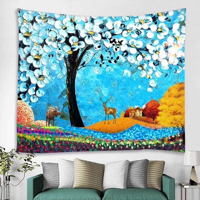 Hauptdekoration Polyester Wandteppich Hübscher Ölgemälde Baum