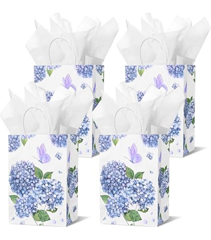 Whaline Floral Bird Paper Gift Bags With Handles - 16 Pink & White Party Favor Bags