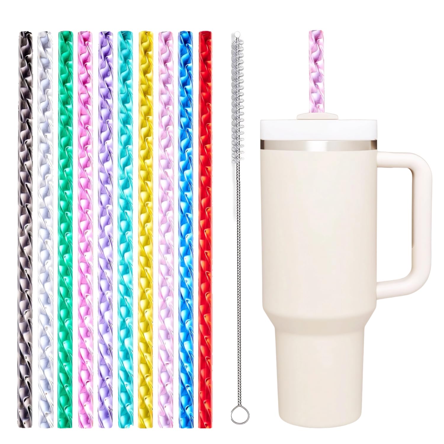 Photo 1 of 40oz Replacement Straws 10 Pack | 12 Inch Plastic Extra Long Water Bottle Reusable Straws for Cup Tumbler with Cleaning Brush