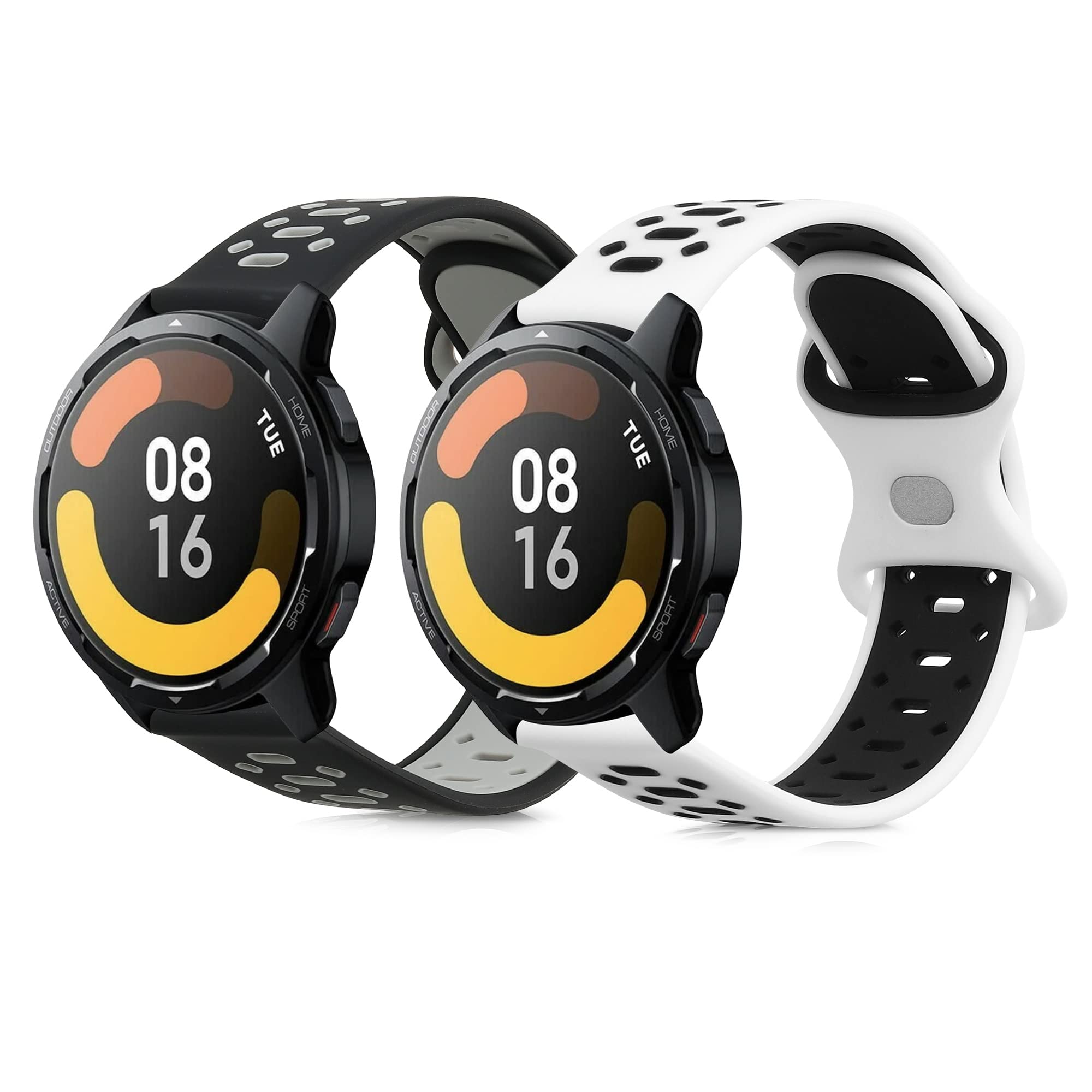 kwmobile Silicone Bands Compatible with Xiaomi Watch S1 / S1 Active/Mi Watch Sport/Watch Color (Set of 2) - Size L 14-22 cm - Black/Grey/White/Black