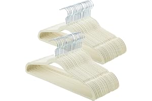 ELONG HOME Velvet & Slim Felt Hangers 50 Pack, Beige 360 Swivel Hook Non-Slip Adult Hangers for Coats, Pants & Dress Clothes
