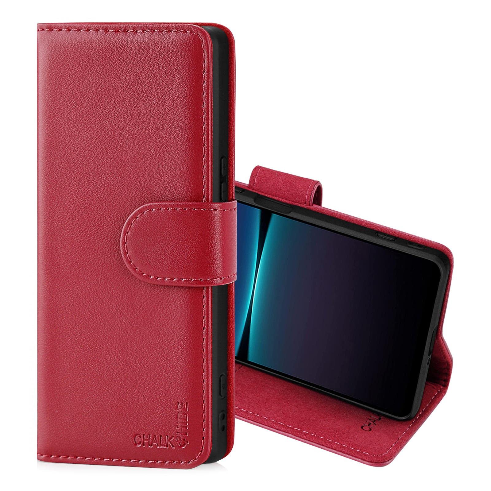CHALK & HIDE - Real Leather Book Wallet Flip Case Cover For Sony Xperia 1 IV (2022), Real Leather Design With Card Slot, Magnetic Closure and Built In Stand - Rose Pink