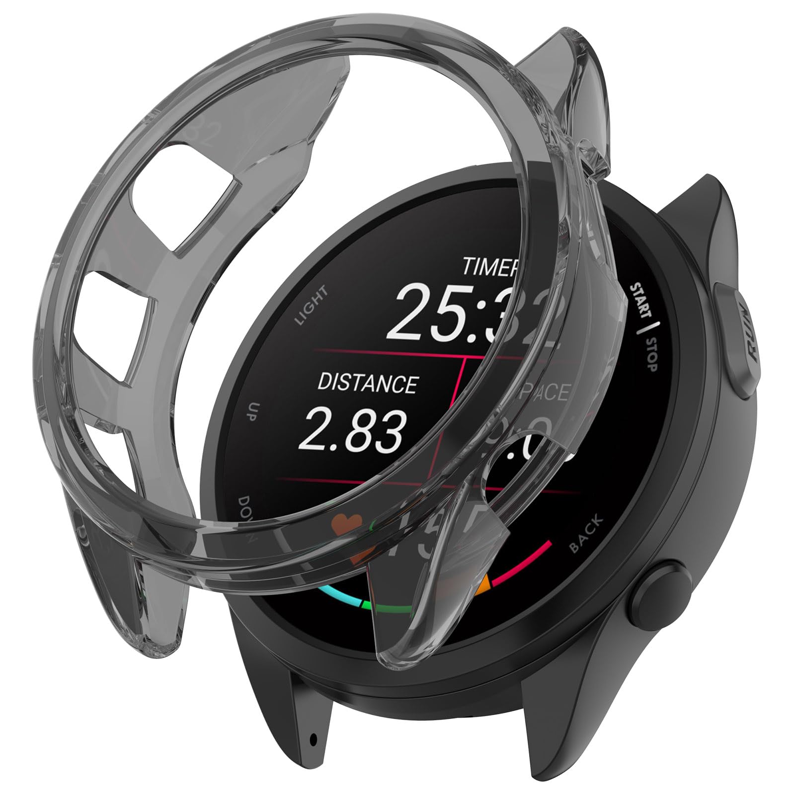 Photo 1 of FanTEK Compatible with Garmin Forerunner 165/165 Music Smart Watch TPU Cases, Soft Frame Protective Cover Scratch Resistant Shock Absorbing Case, Transparent Black