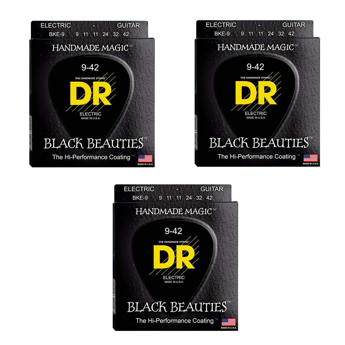 DR BKE-9 - Black Beauties Black Electric Guitar Strings 009-042 3-pack