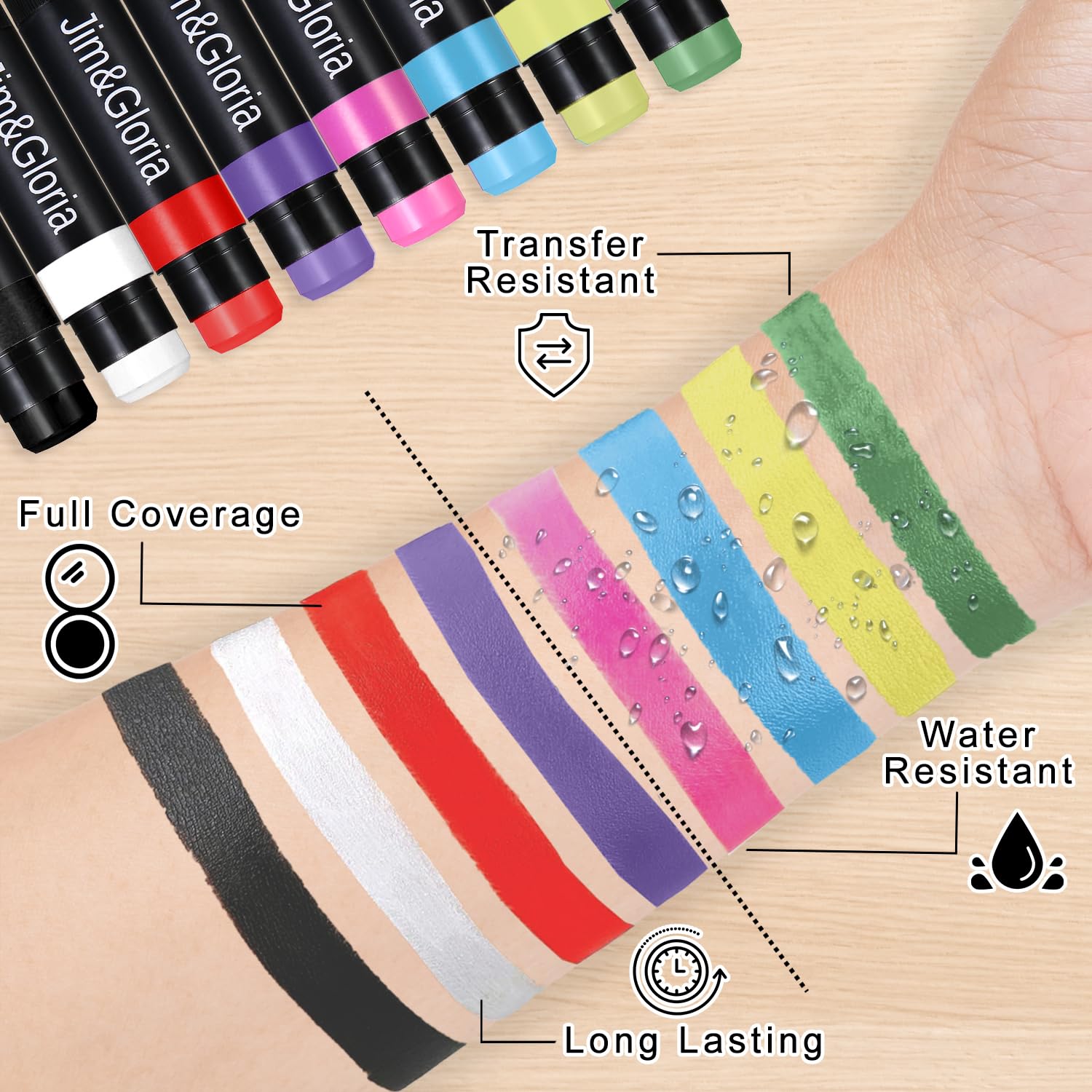 Jim&Gloria Water Resistant Under Eye Black Stick Sports Face Paint Body Markers Makeup Athletes Softball Stuff Lacrosse Baseball Drip Football Gear Game Accessories Gift 8 Colors Eyeblack Painting Kit