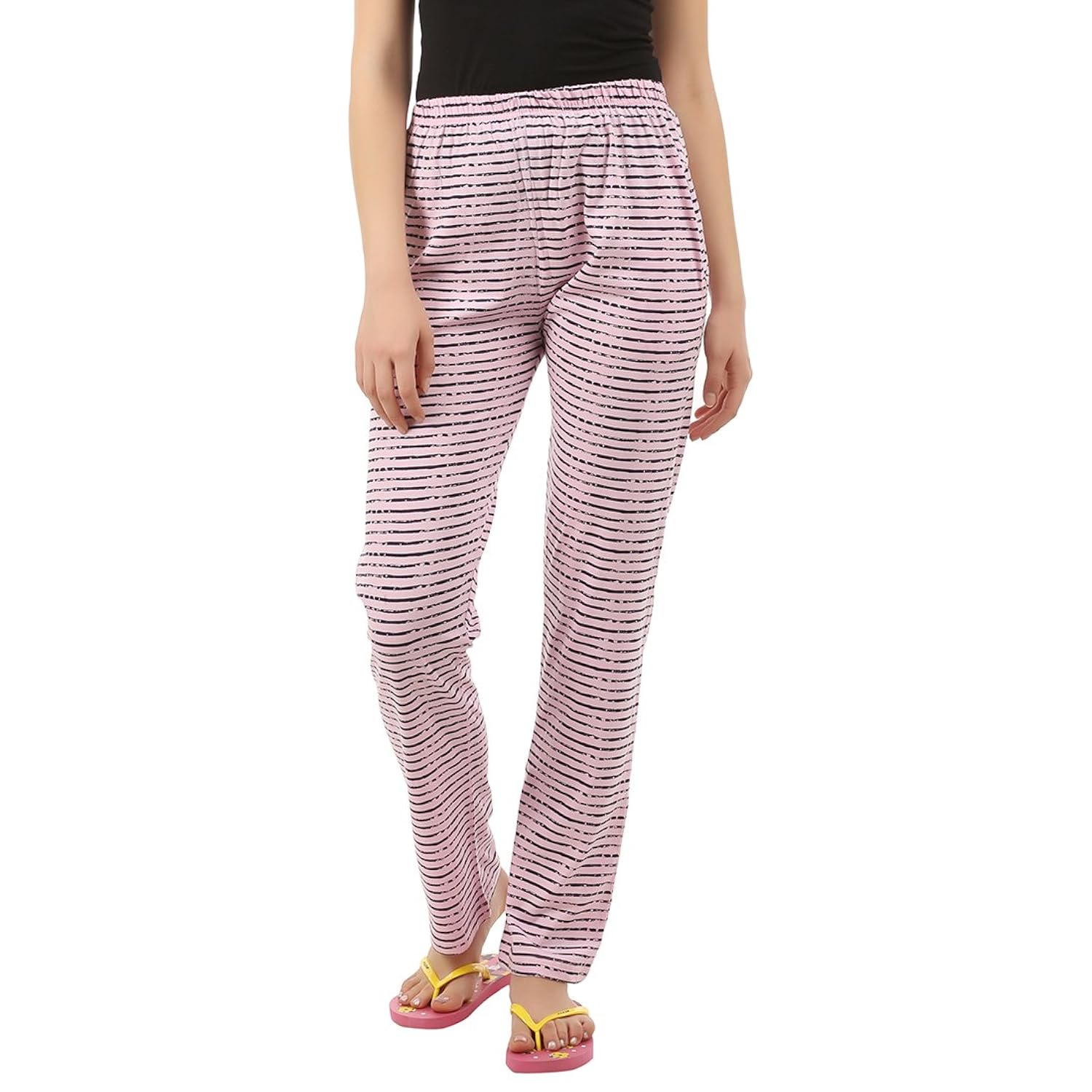 gallop womens nightwear pyjama (w-pant-blk-ltpinkstrip)