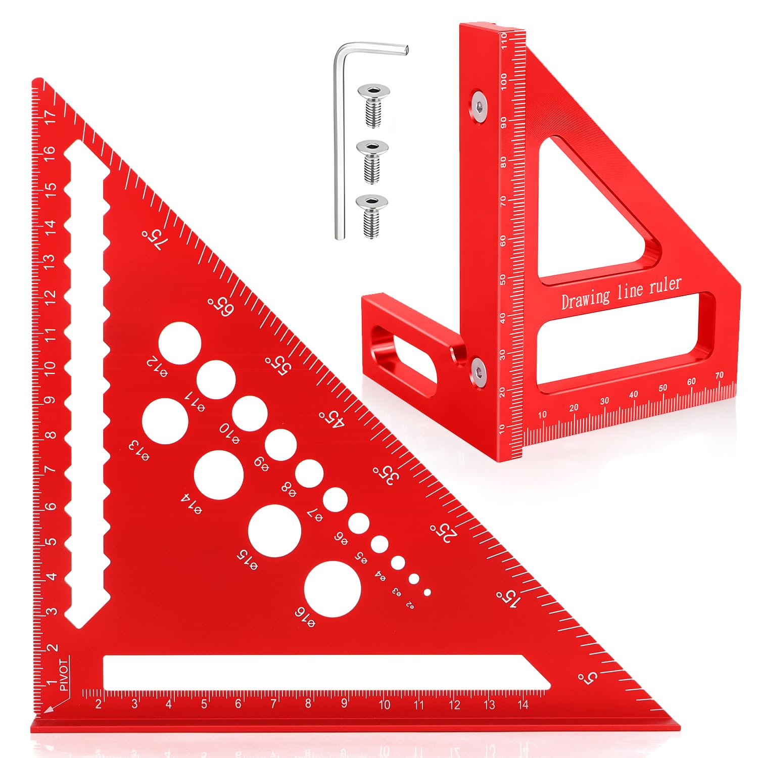 2Pcs 7 Inch Set Square with 3D Multi Angle Measuring Ruler Carpentry Triangle Rafter, 45 90 Degree Metric Speed Square Metal Combination Tool, Woodworking Protractor for Engineer Builders Roofers