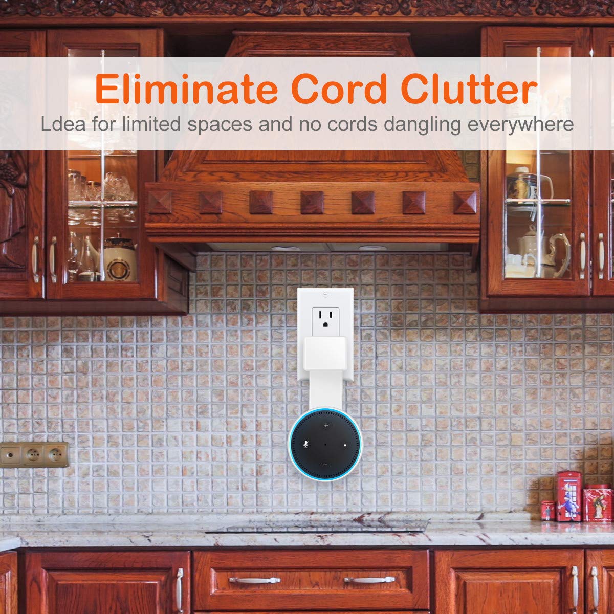 Feiyen Outlet Wall Mount Hanger Stand for Dot 2nd Generation Without Mess Wires Or Screws, Space-Saving Holder Case Plug Mounting Bracket in Kitchens, Bathroom And Bedroom (White - New Packaged)