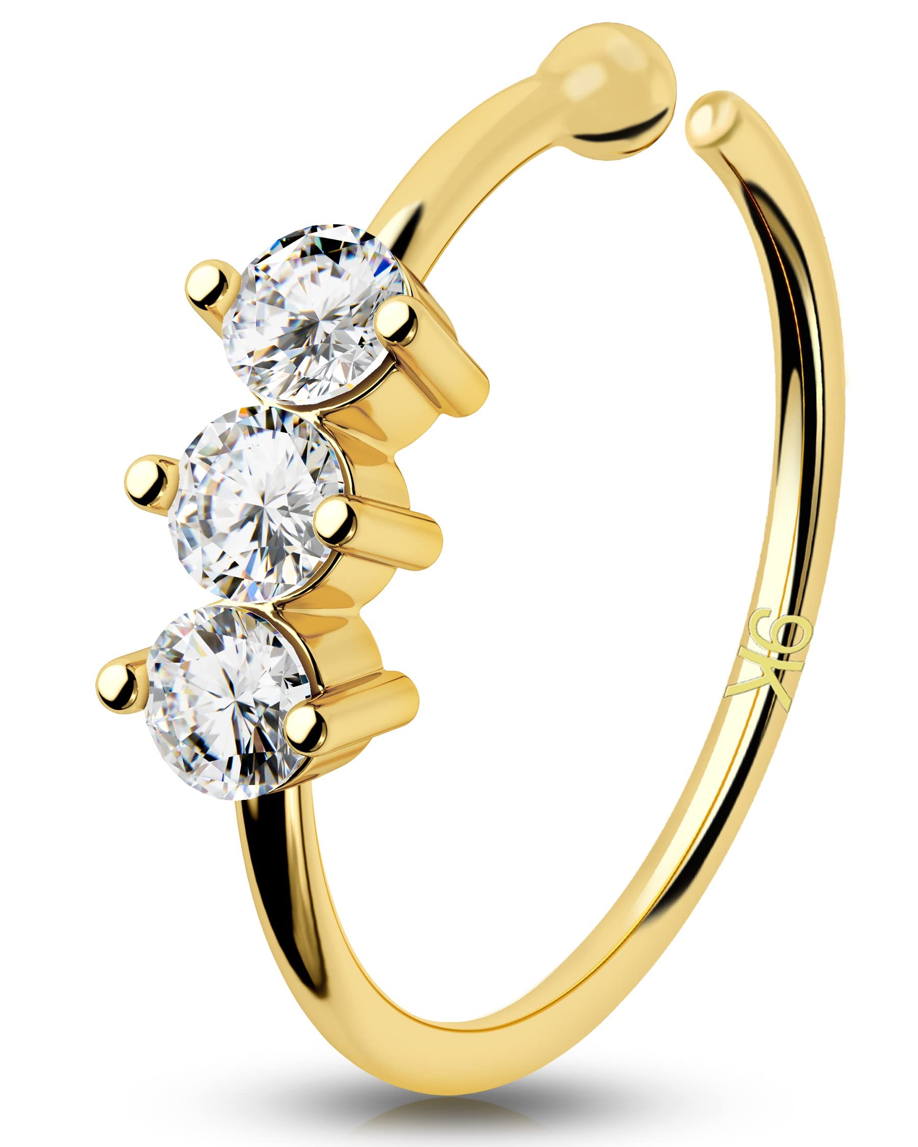 OUFER 9ct Solid Gold Nose Ring Hoop Piercings 20 Gauge Seamless Open Nostril Nose Earring CZ Flower Helix Hoops Cartilage Rook Daith Tragus Body Jewellery Women Men Gift 8mm