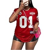 WDIRARA Women's Plus Size Jerseys Number Graphic Oversized Tee Shirts Crew Neck Short Sleeve Tops Streetwear