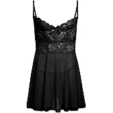 ABAFIP Men's Sissy Lingerie Crossdressing Nightwear Sheer Lace Mesh Nightdress Ruffle V-Neck Nightgown