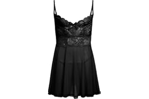 ABAFIP Men's Sissy Lingerie Crossdressing Nightwear Sheer Lace Mesh Nightdress Ruffle V-Neck Nightgown