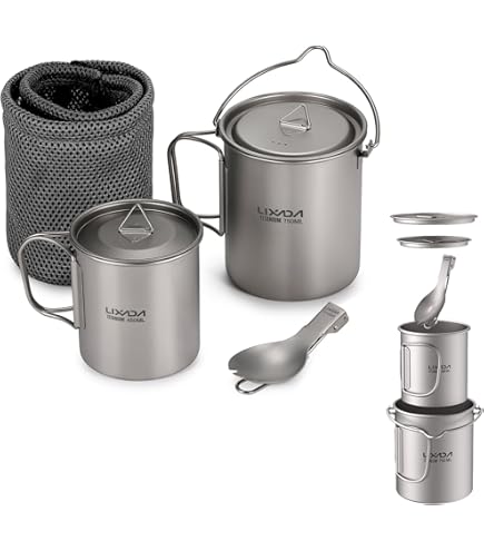 Lixada Titanium Camping Cookware with Folding Spork, 750ml Camping
