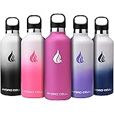 HYDRO CELL Stainless Steel Water Bottle with Straw & 2 Standard Mouth Lids (32oz 24oz 20oz 16oz) Keeps Liquids Hot or Cold w/Double Wall Vacuum Insulated Leak Proof Sport Design (Fuchsia 32oz)