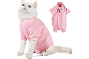 Dotoner Cat Surgery Recovery Suit for Female Male Anti-Licking Pet Surgical Pajamas Long Sleeve Prevent Shedding Cat Spay Recovery Suit&E Collar Alternative Bodysuit for Cats