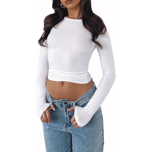 Amazon.com: Cropped Long Sleeve Tops for Women Lounge Basic Tops