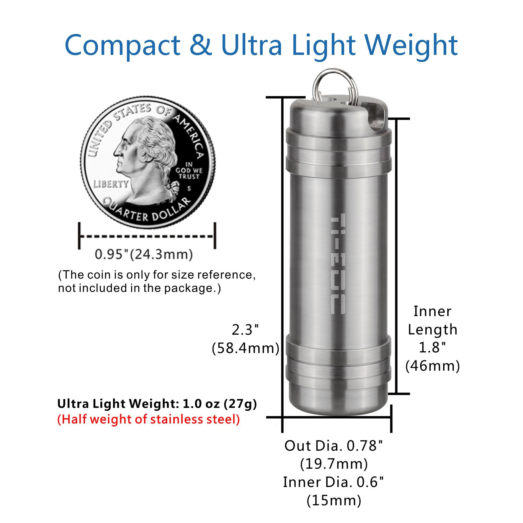 TIEDC Titanium Large Pill Fob Nitro Bottle Holder, Keychain Everyday