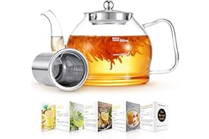 Glass Teapot, 40oz/1200ml Glass Tea Pot with Removable Stainless Steel Infuser, Clear Teapot for Blooming, Loose and Flowerin