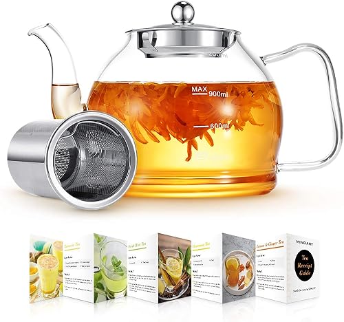 Glass Teapot, 40oz/1200ml Tea Pot with Removable Infuser for Loose Tea ...